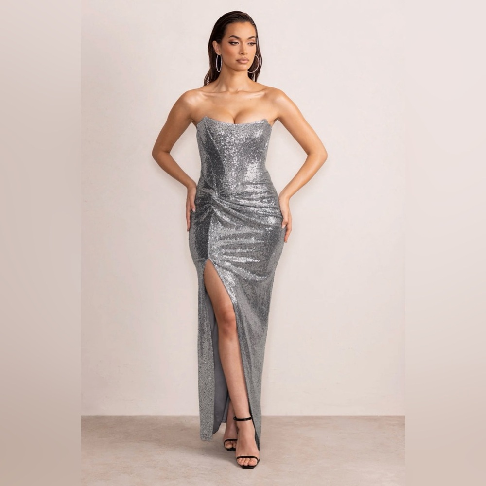 NWT Club L London Eloriana gunmetal Sequin Dress